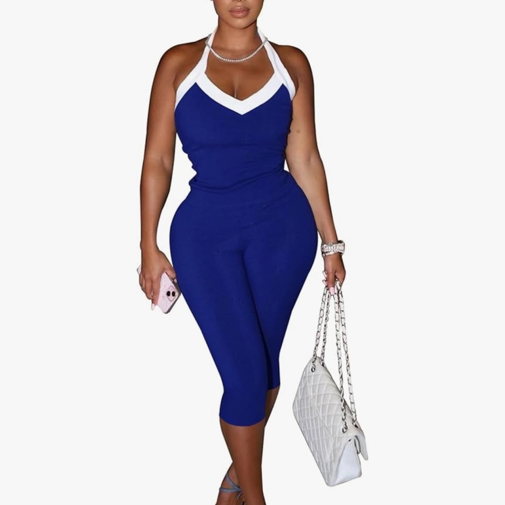 Women's Blue Halter Two Piece Set